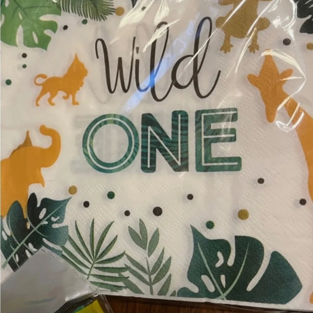Wild One Party Plates , napkins and Green Tablecover Set